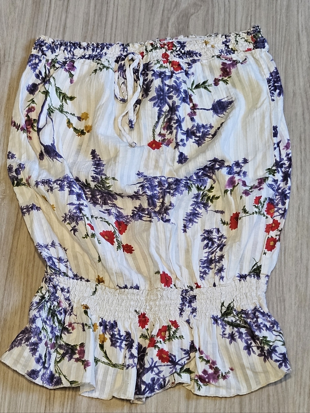 Blue Asphalt Cream Floral Tube Top with Lavender and Red Print - Sz Small
